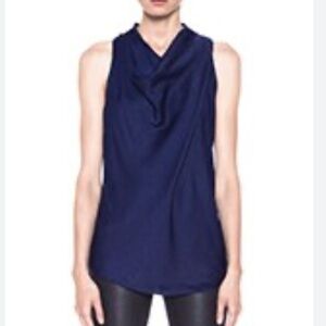 Helmut Lang Coma Navy Sleeveless High Neck Poly Top. Size S